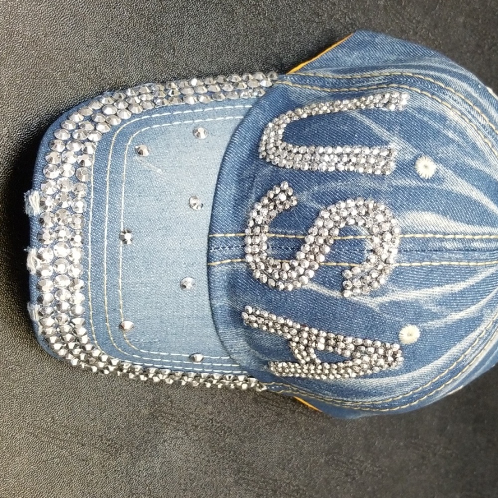 Denim Crystal-Embellished Cap - Blue
